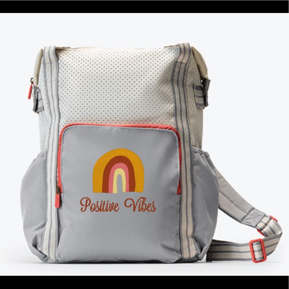 Day Away Backpack - Whisper Grey Colorblock with Boho Rainbow “Positive Vibes”